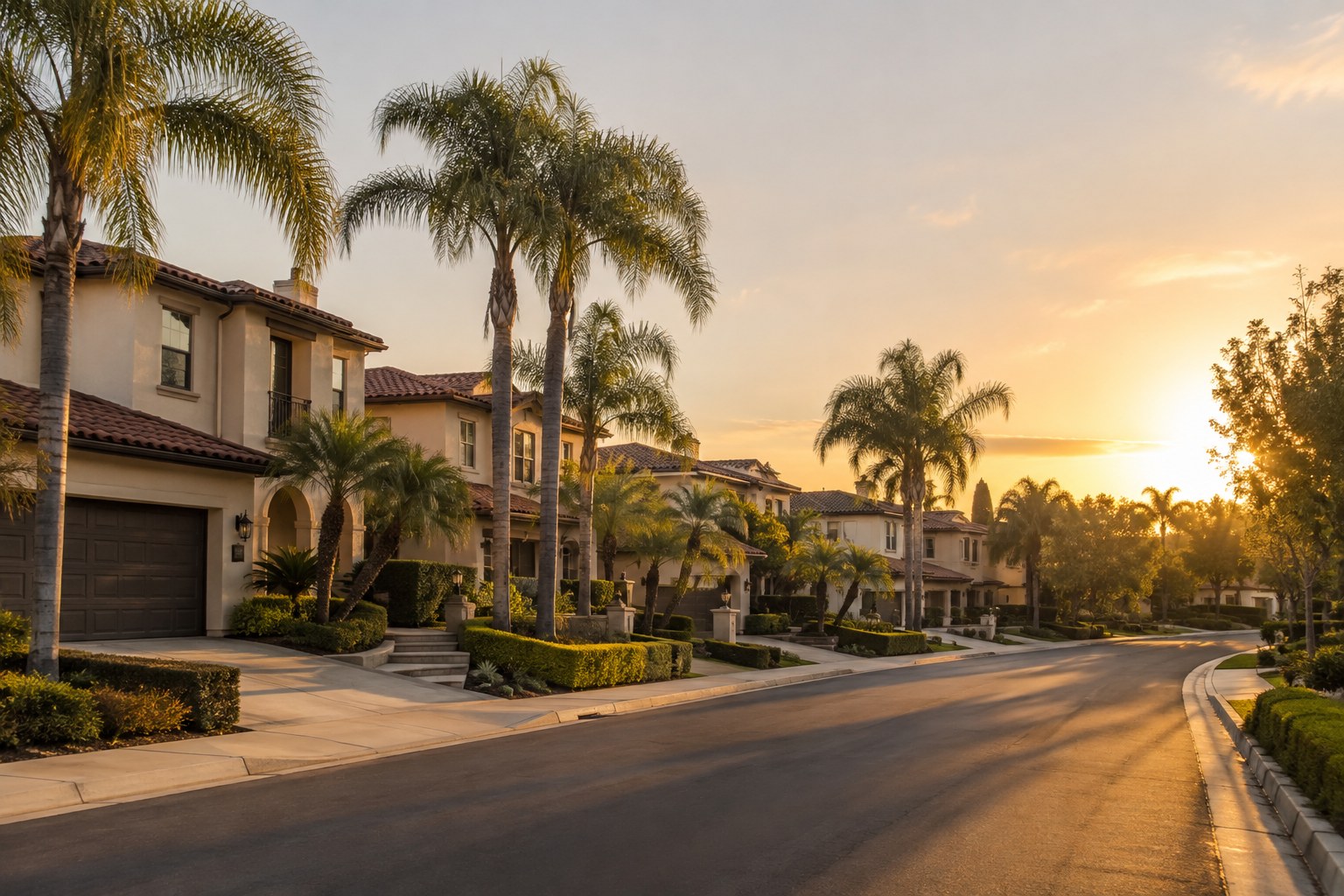A California street at golden hour, illustrative